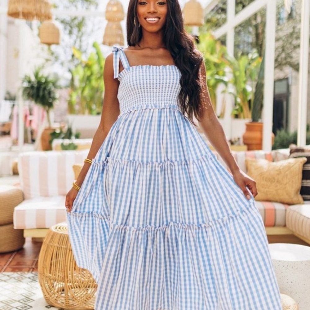 Buddy Love Blue and White Gingham Smocked Tiered Sundress